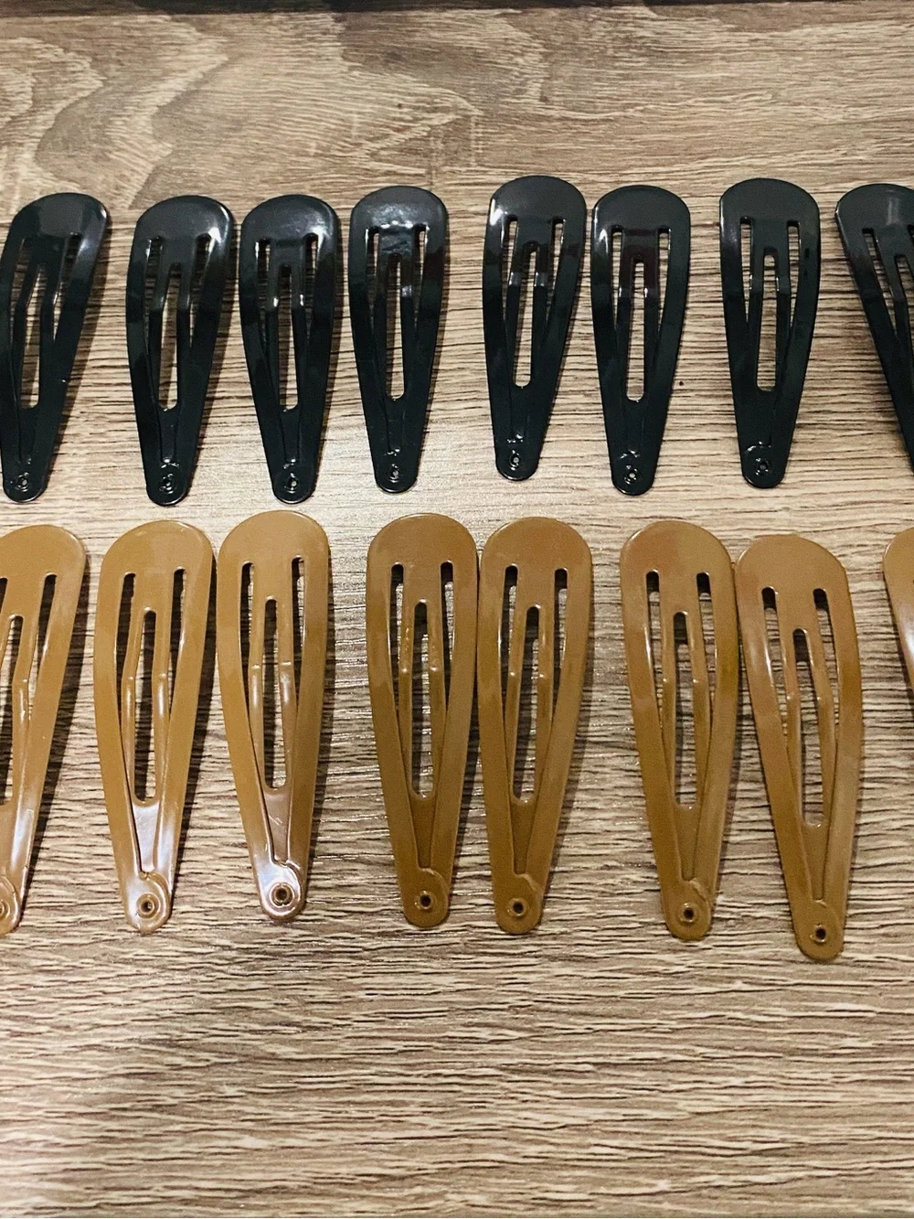 Set of Big Black and Tan Metal Snap Hair Clips - 16 Pack size 2.7”